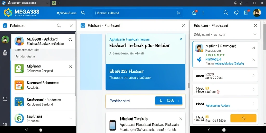 Antarmuka utama aplikasi Flashcard MEGA338 yang interaktif dan sederhana.